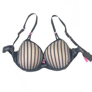 Betsey Johnson Intimates Black Pink Lace Bra 34D